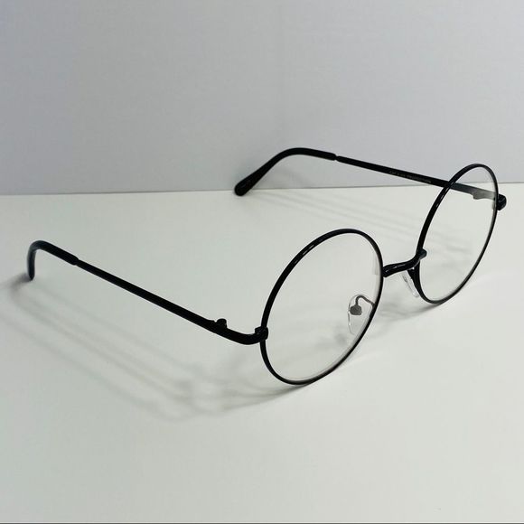 H18-1: small Black Clear Lens Circle Glasses - Picture 2 of 4